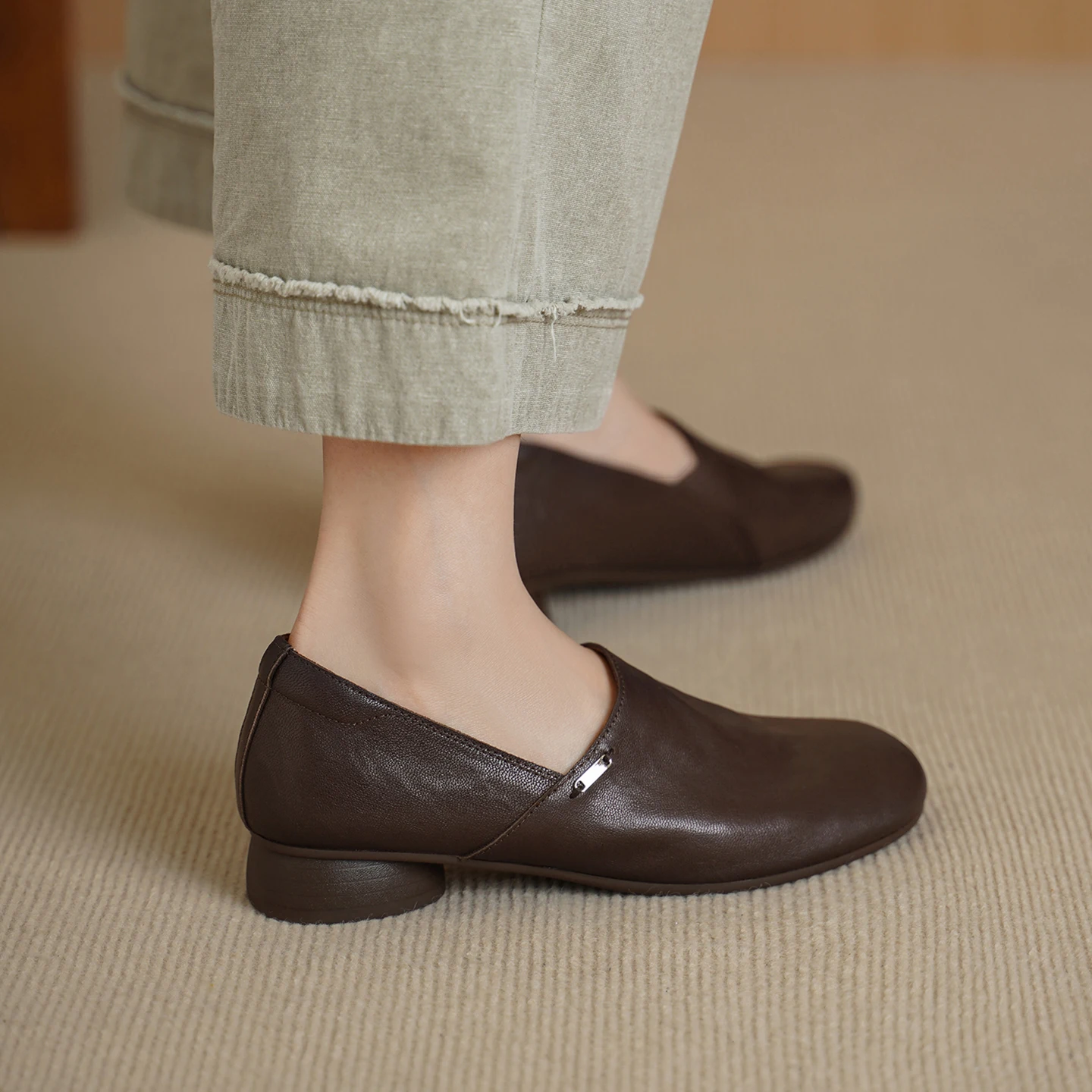 Women Spring Autumn Genuine Sheepskin Loafers Asymmetric Overlap Slip on Elastic Side Gore High Vamp Shoes Soft TPU Sole Pumps view 6