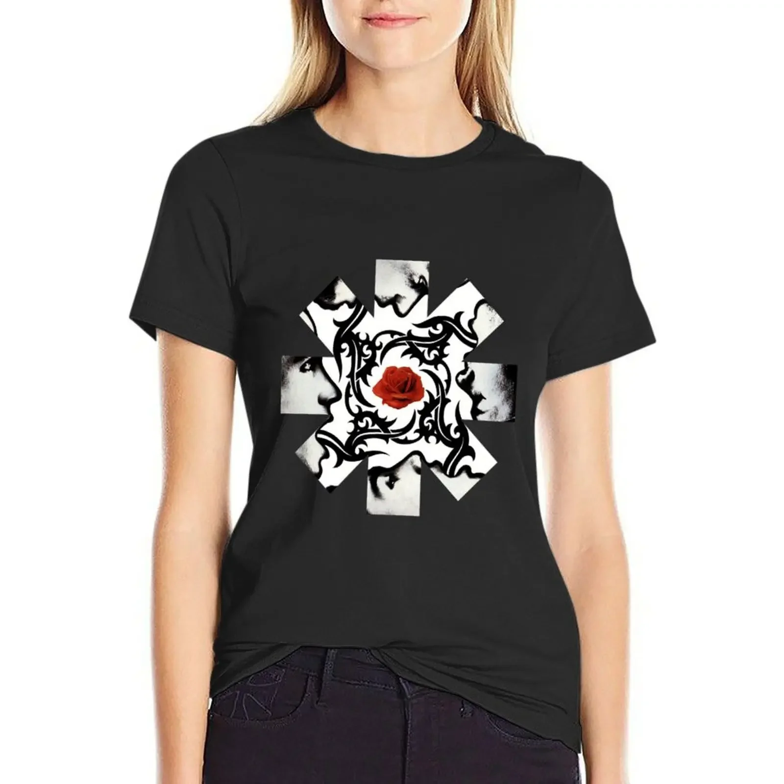 Red Rose on Center Perfect Gift Fan T-Shirt summer tops graphics Female clothing t-shirts for Women pack