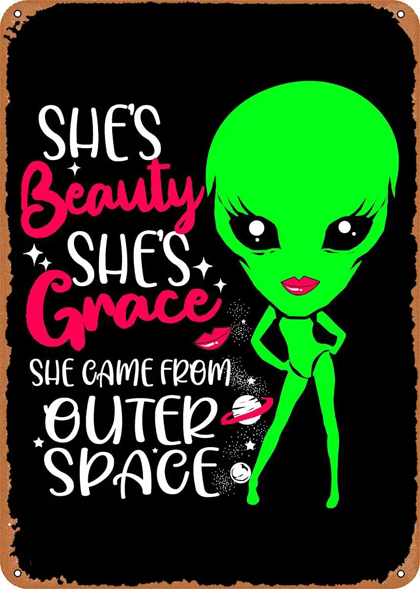 Outer Space Alien Costume Metal Tin Sign Retro Wall Decor Vintage Art Print Poste Great Gift for Space Fans