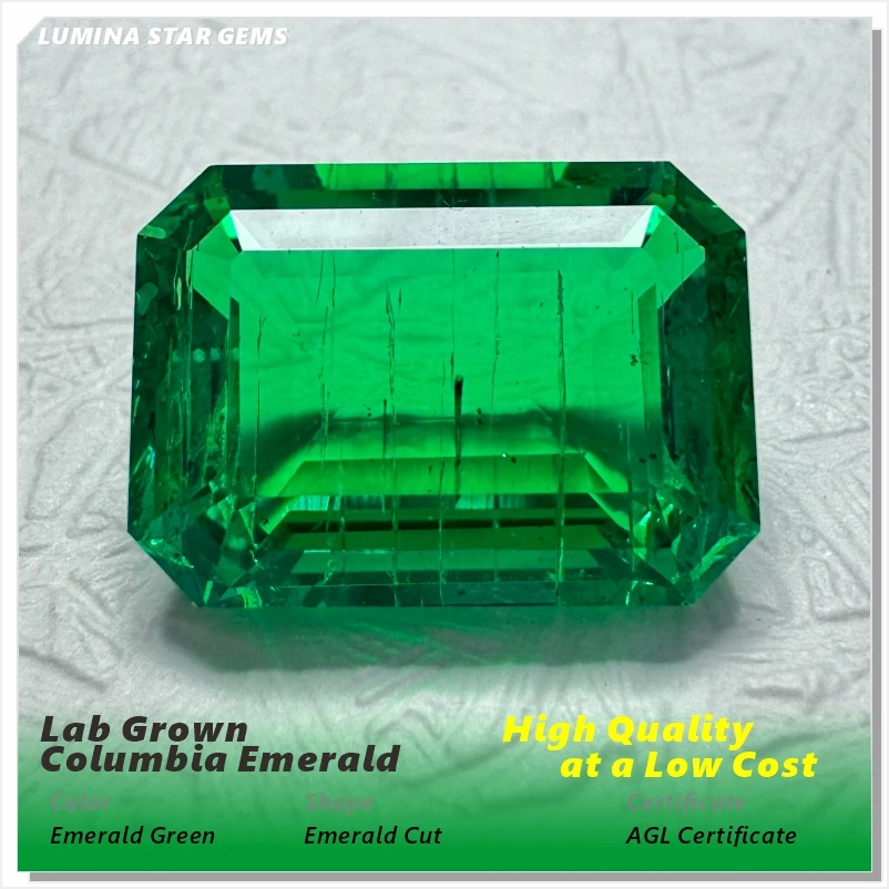 

Lab Grown Colombian Emerald Stone Premium Emerald Cut Natural looking Synthetic Gem Ideal for Jewelry Making with AGL Report