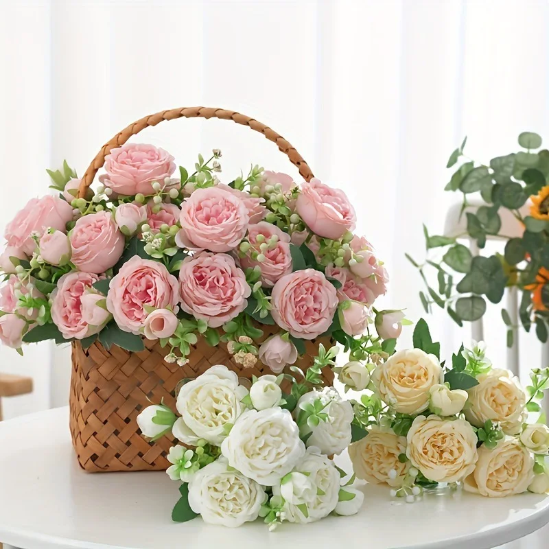 

C2 Home Decor Artificial Silk Rose Flowers Bouquet 5 Head Fake Flower Home Garden Decoration Bride Wedding Roses Fake Flowers
