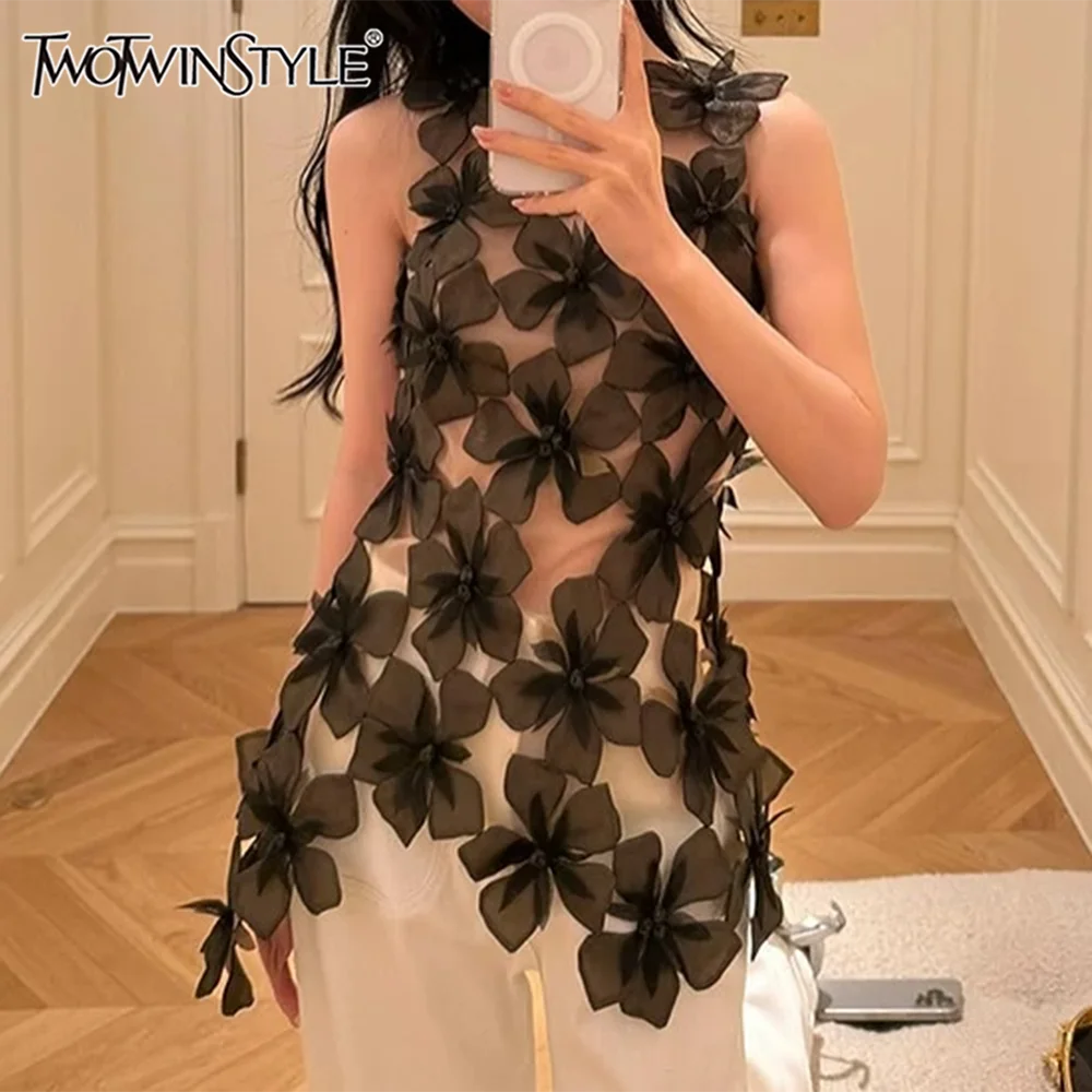

TWOTWINSTYLE хит цвета сращенные аппликации жилеты для похудения для женщин туника без рукавов с круглым вырезом темпераментный жилет женская мода новинка