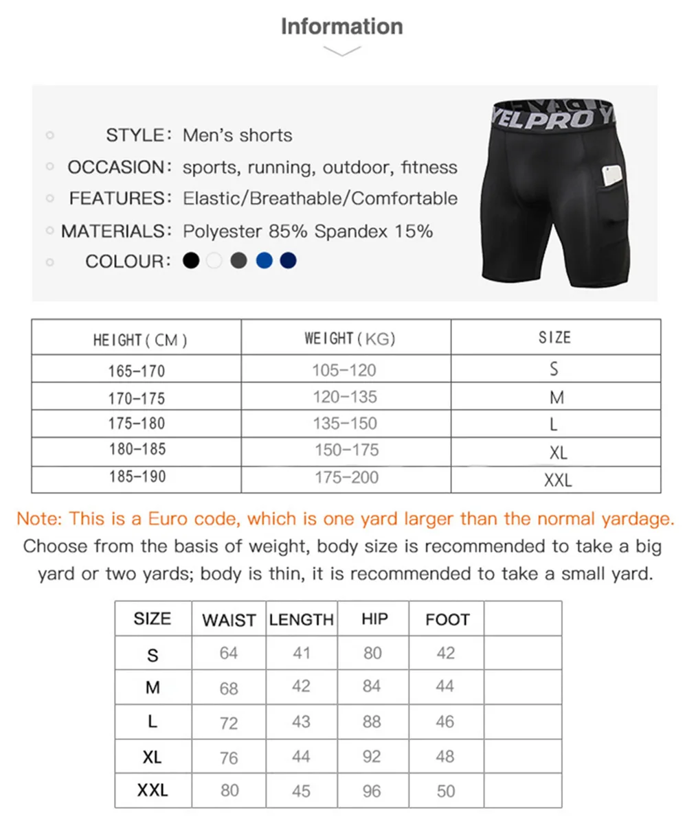 Sport-Shorts für Herren, Kompressions-Laufshorts mit Tasche, schnell trocknend, Workout, Fitnessstudio, Shorts, Fitness, Sport-Leggings für Herren – Detail 2