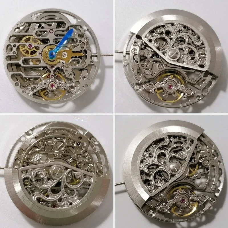حركة الساعة لهانغتشو 7500 حركة هيكل عظمي ثلاثية اليد منقوشة بالفضة قوة 80 ساعة #1