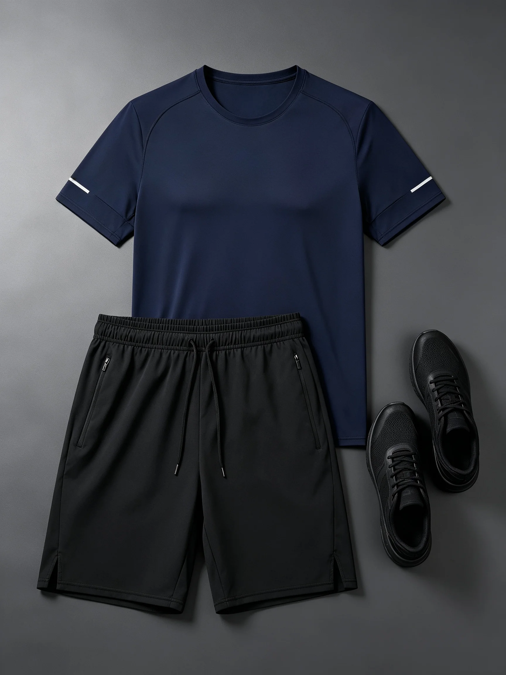 Men's Summer New Outdoor Sports Suit Sweat Absorbent Breathable Short Sleeve Top Jogging Zipper Pocket Shorts Set