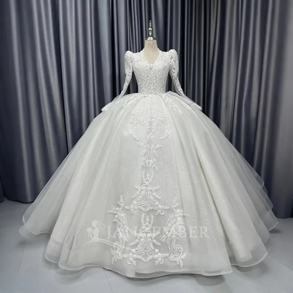 Vintage Customized Organza Long Formal 2025 New Design Bohemian Wedding Dresses Ball Gown V Neck Long Sleeves свадебное