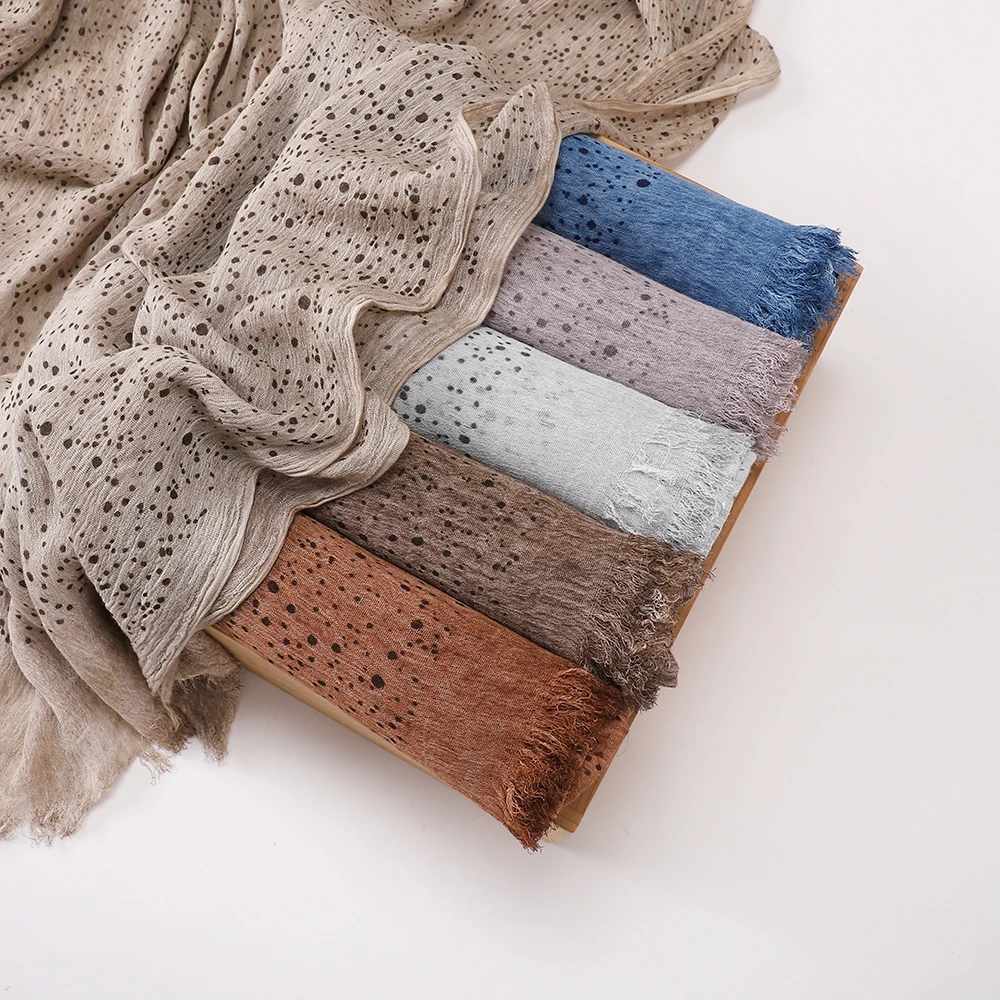 Vintage Polka Dot Cotton Hijab Fringe Scarf Lightweight Wool Blend Soft Wrap Shawl All Season Casual Neck Scarves