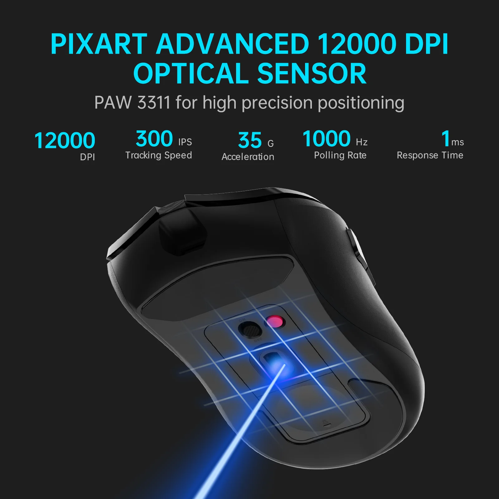 V300SE 73g Lightweight Wired/Wireless Gaming Mouse Programmable PAW3311 Sensor 12000DPI 1ms Response Time Type C Rechargeable