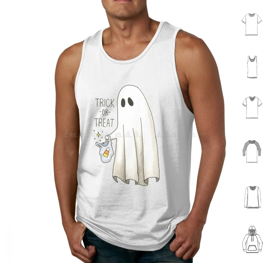 Spooky Ghost Tank Tops Print Cotton Halloween Ghost Spooky Sheet Ghost Trick Or Treat Candy Candy Corn
