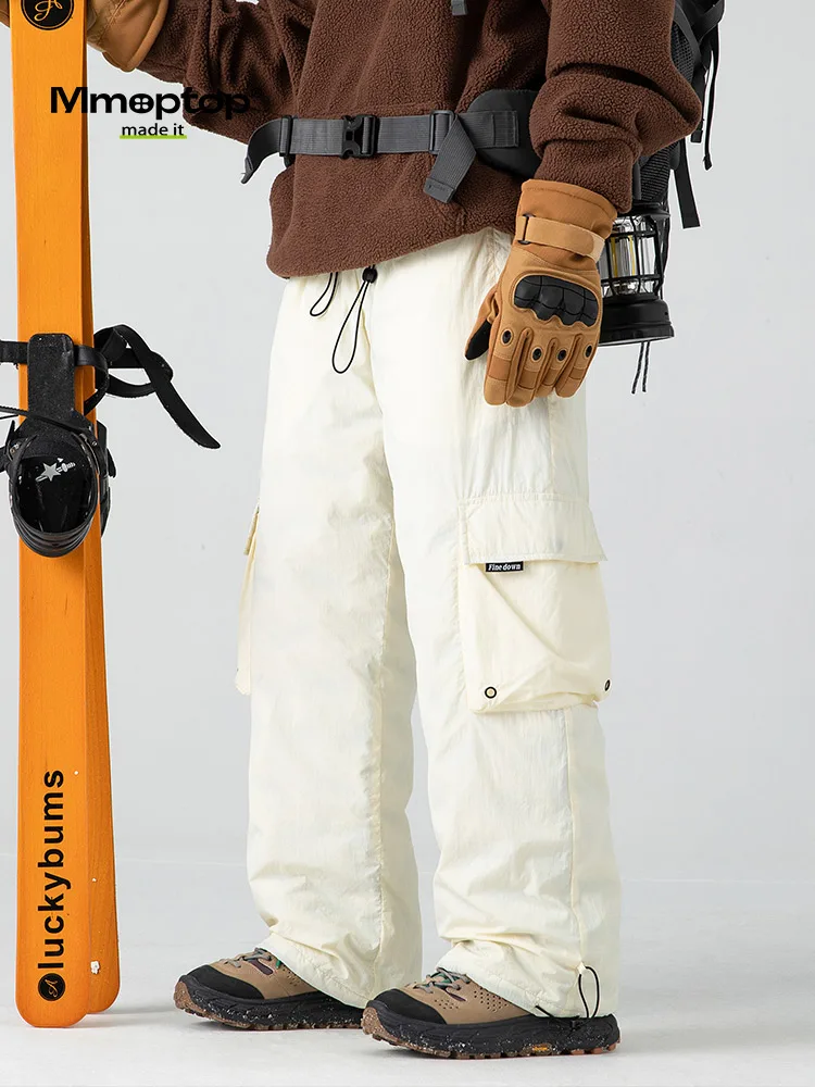 

Мужские пуховые брюки MMOPTOP: Новинка, теплые, повседневные, для работы, защита от холода, 90% белый пух, прямой крой, длинные штаны