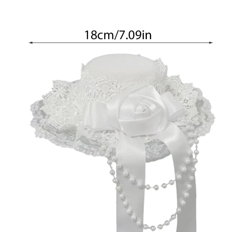 652F Gothic Lolitas Top Hat Hair Clips Headdress Rose Lace Beaded Headwear Subcultures Hair Accessories Halloween Cosplay