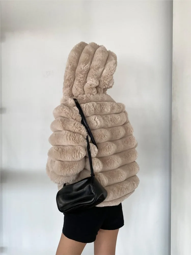 Autumn Winter Faux Fur Coat Women Fashion Hooded Ladies Furry Jacket Korean Style Long Sleeve Woman Fake Fur Coats