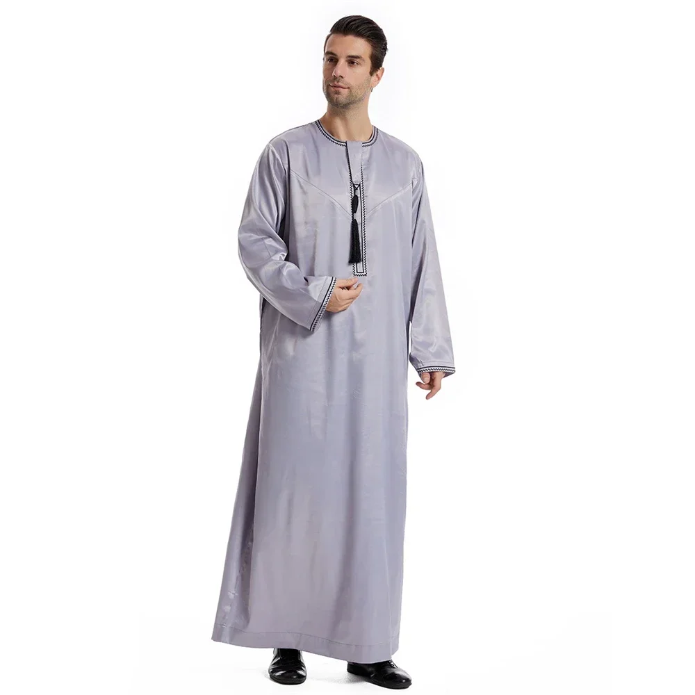Musulmano Medio Oriente Manica Lunga da Uomo Ramadan Robe Arabo Nappa Islamico Caftano Thawb Maxi Dubai Abaya Abito Eid Abaya Jubba Thobe