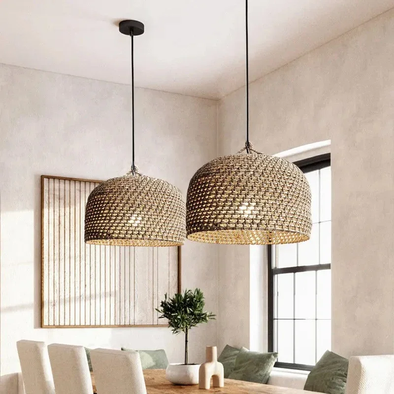 

Vintage Hemp Rope Pendant Lights Southeast Asia Handmade Rattan Lamp Restaurant Dining Room Kitchen Home Decor Light Fixtures