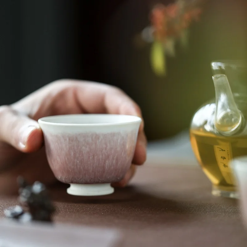 Mr. Qing Gracked Glaze Taoyuan Kiln Baked Powder Tea Cup Crystal Master Cup Jingdezhen Ceramic Handmade Gradually Varied Pink Go