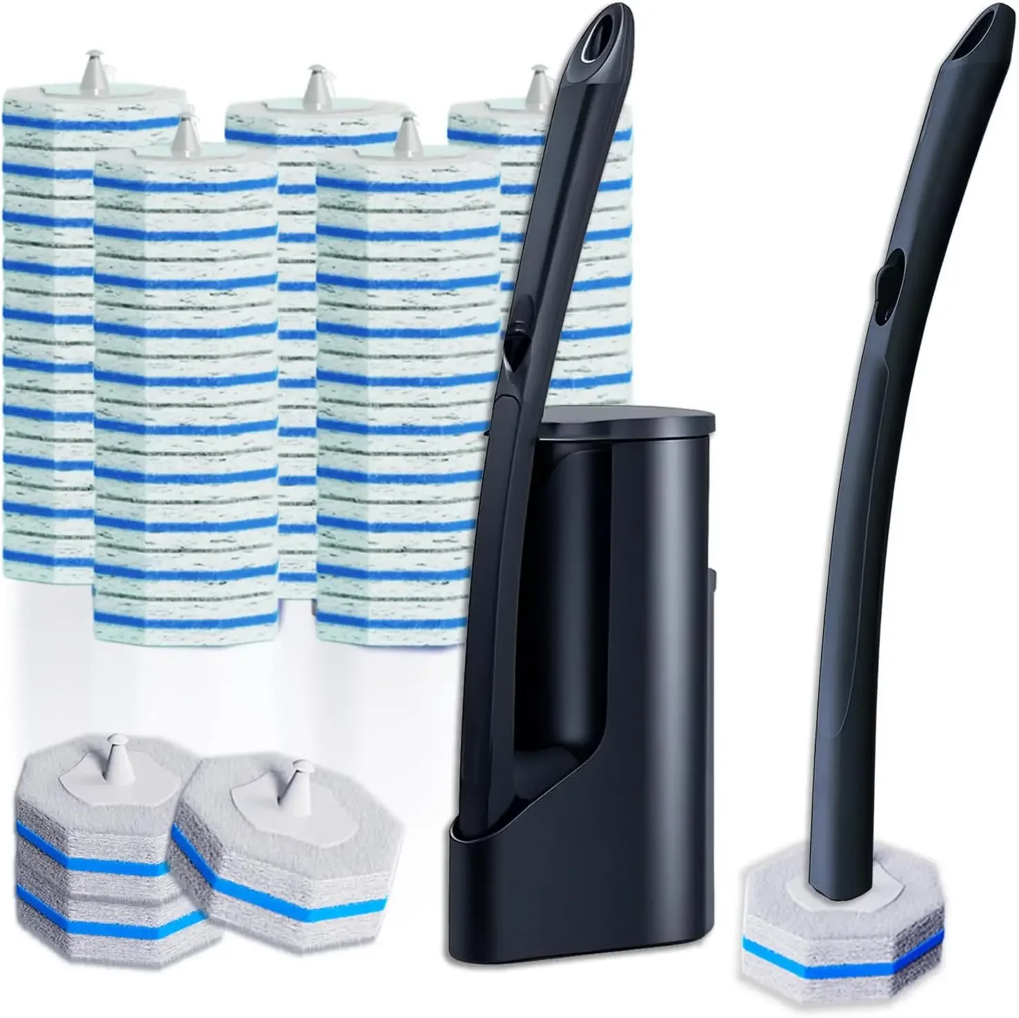 

Disposable Toilet Brush Set with 50 Refill Pads, Wall Mounted Holder, Bathroom Cleaning System for Sink Bathtub