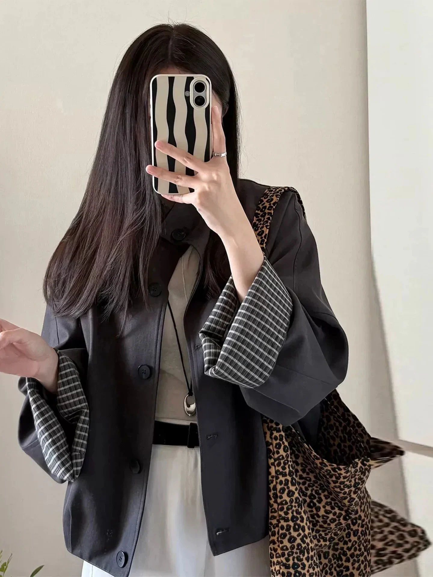 Gray Short Coat Jacket Women's Loose Casual Style Korean Fashion Spring Autumn New Small Size High-End Feeling in Style