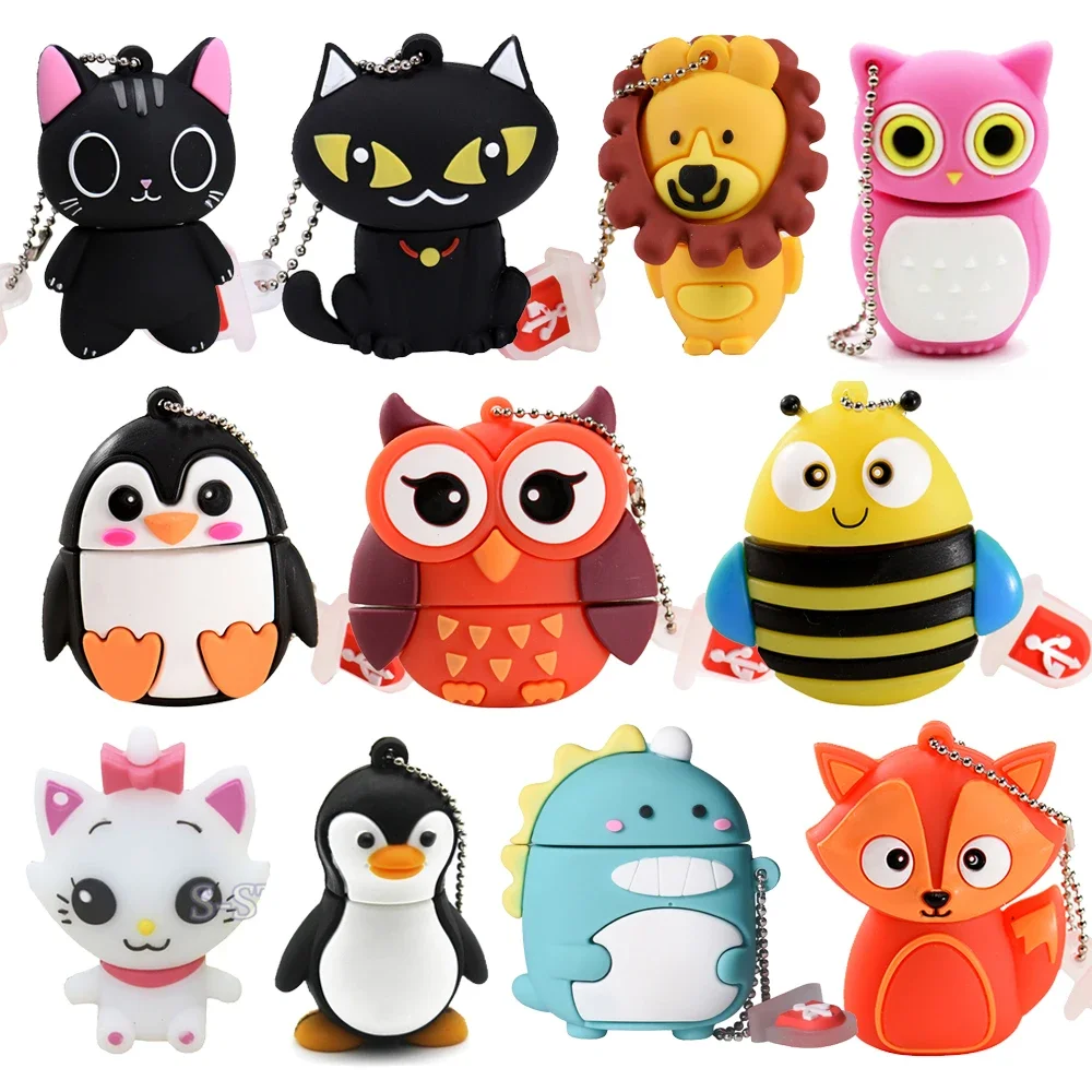 

JASTER Cute Cartoon Animal USB Flash Drive 64GB Penguin Cat Memory Stick 32GB Owl Dinosaur Pen Drive 16GB Bee Fox Pendrive 8GB