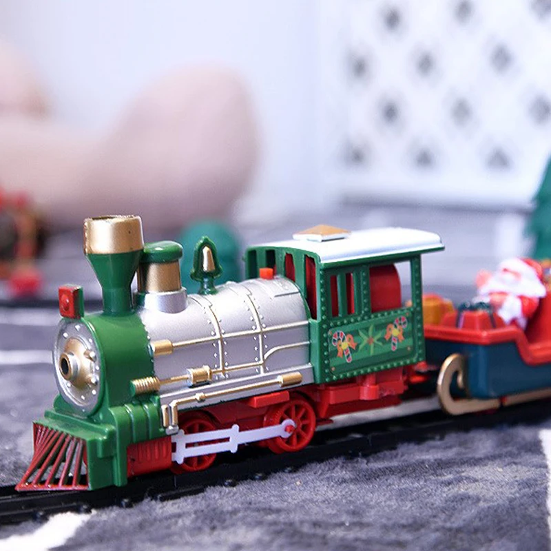 Christmas Train Electric Toys Christmas Tree Decoration Train Track Frame Railway Car with Sound&Light Rail Car Christmas Gifts