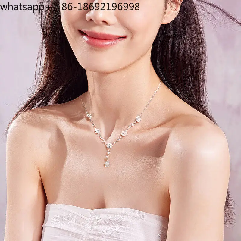 Pure Silver 999 Rose Necklace Women's Niche Exquisite Flower Sterling Silver