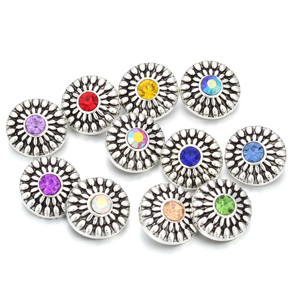 5 sztuk/partia nowy przycisk Snap DIY Mini kryształ Rhinestone okrągły 12mm metalowe zatrzaski przyciski Charms dla 12mm przystawki bransoletka