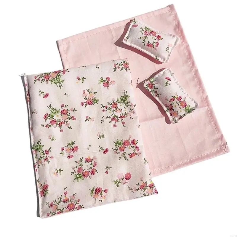 ミニチュア装飾用のシーツ枕キルト付きドールハウス寝室寝具セット