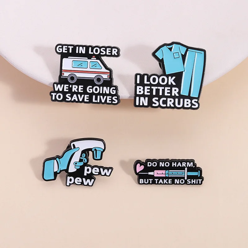 Cartoon Medical Enamel Brooch Creative Medicine Ambulance Work Uniform Syringe Lapel Pin Badge Jewelry Gift For Doctor Nurse