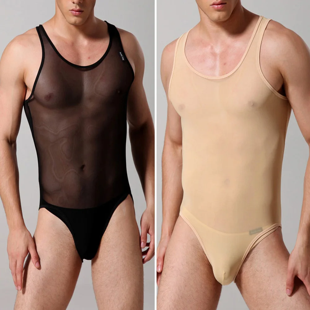 

Мужской новый модный повседневный новый прозрачный комбинезон без рукавов с круглым вырезом, эластичные трусы, мужские дышащие костюмы, быстросохнущее нижнее белье