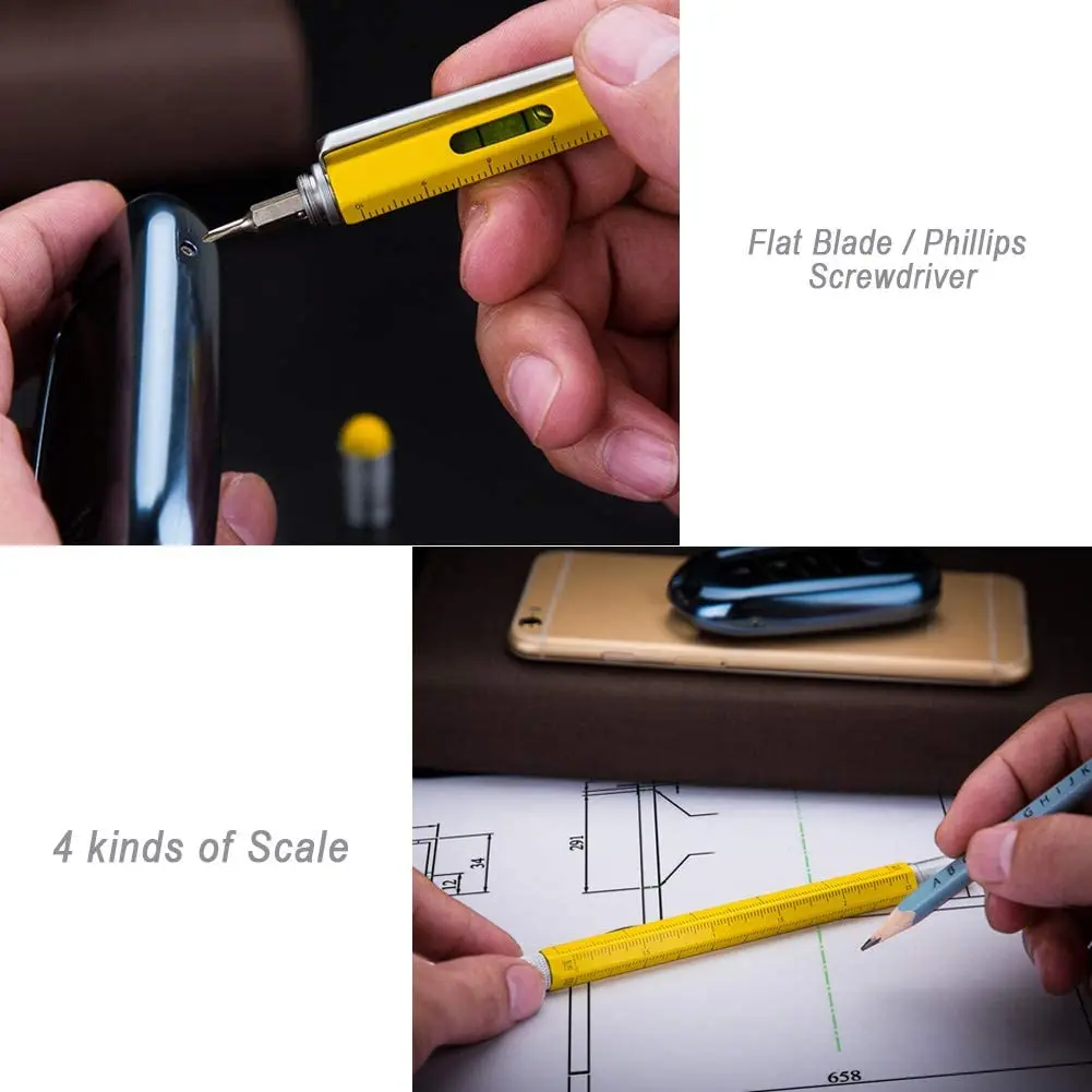 5/10pcs 7in1 Multifunctional Ballpoint Pen Hand Tool Measuring Technology, Ruler, Screwdriver, Touch Screen Stylus, Spirit Level