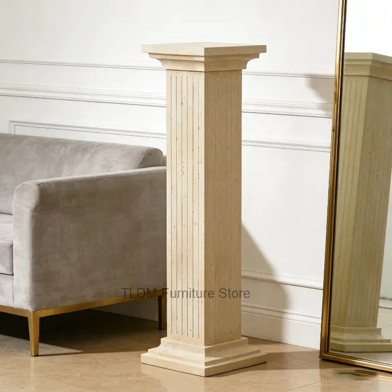 Luxury Handcrafted Travertine Fluted Roman Column Pedestal, Classic Greek Style Decorative Pillar, Display Stand for Home Decor