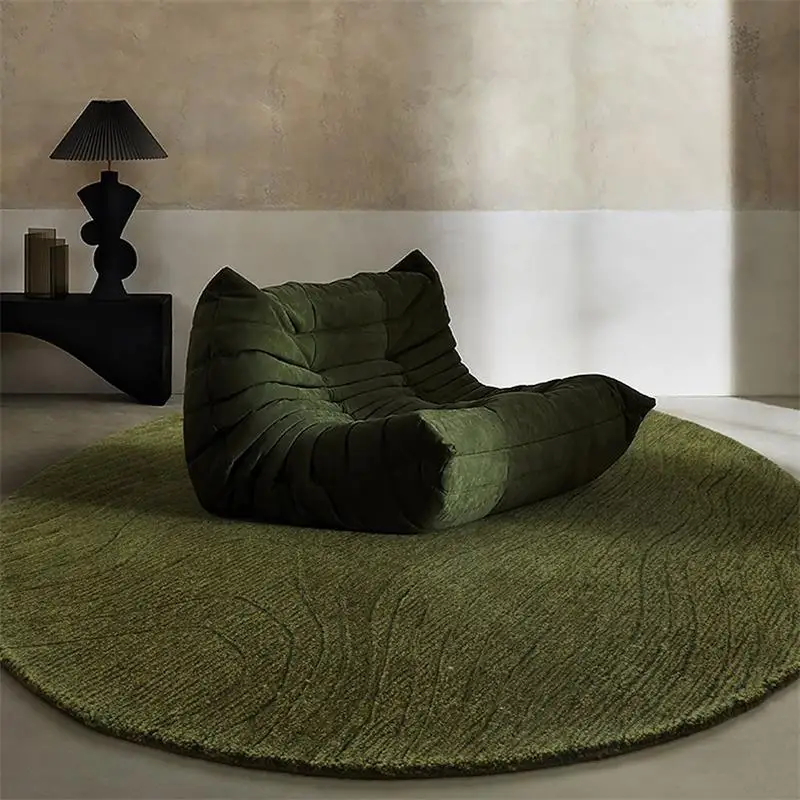 Green Handmade Wool Blend Round Carpet For Living Room Home Soft Rugs For Bedroom High Quality Retro Sofa Coffee Table Floor Mat