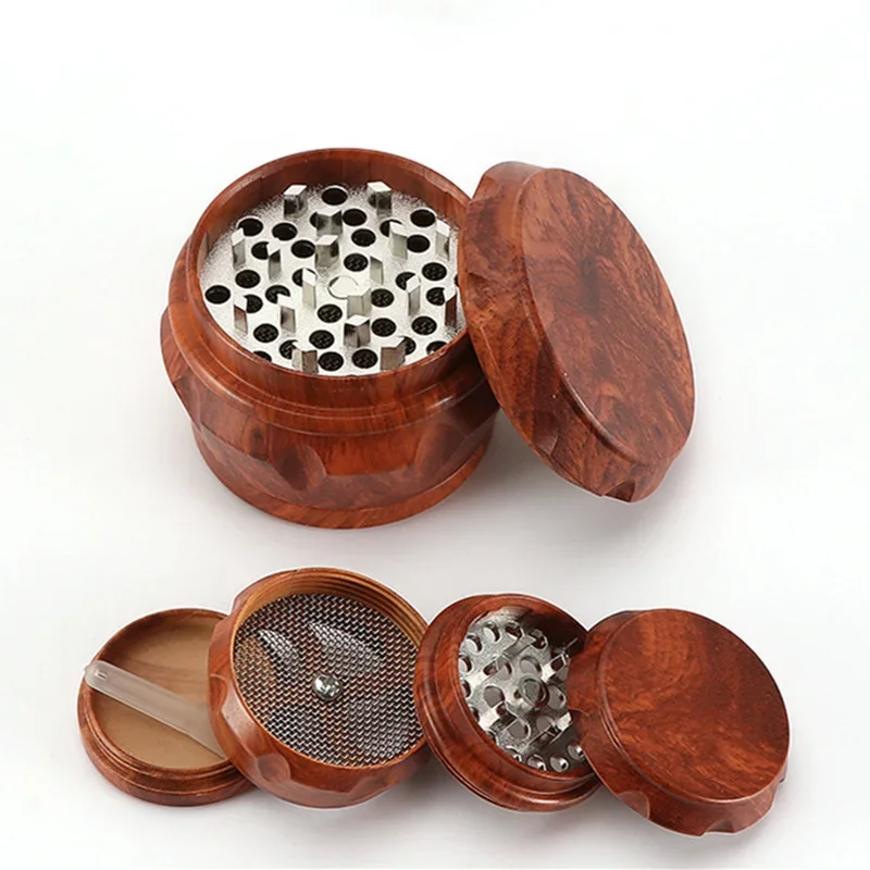 4-Layer Resin Wooden Tobacco Grinder Drum Type Herb Grinder Magnetic Lid Metal Filter Manual Smoke Crusher Smoking Tools