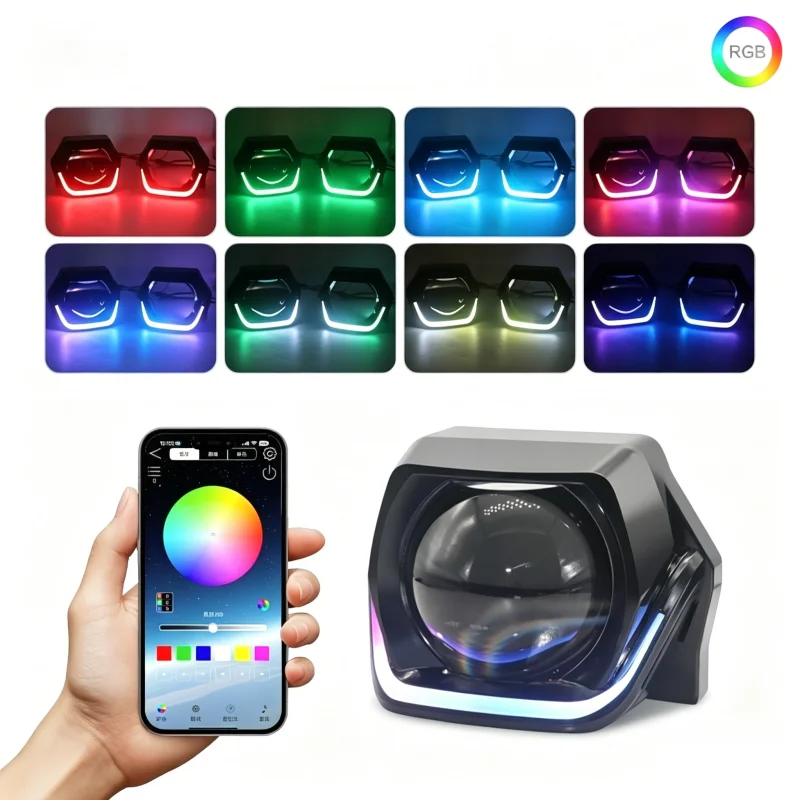 2pcs Projector Cover 3.0inch Headlight Lens Dust Cover Square LED Angel EyesWhite Blue RGB Headlight Lens DRL DIY Retrofit Auto