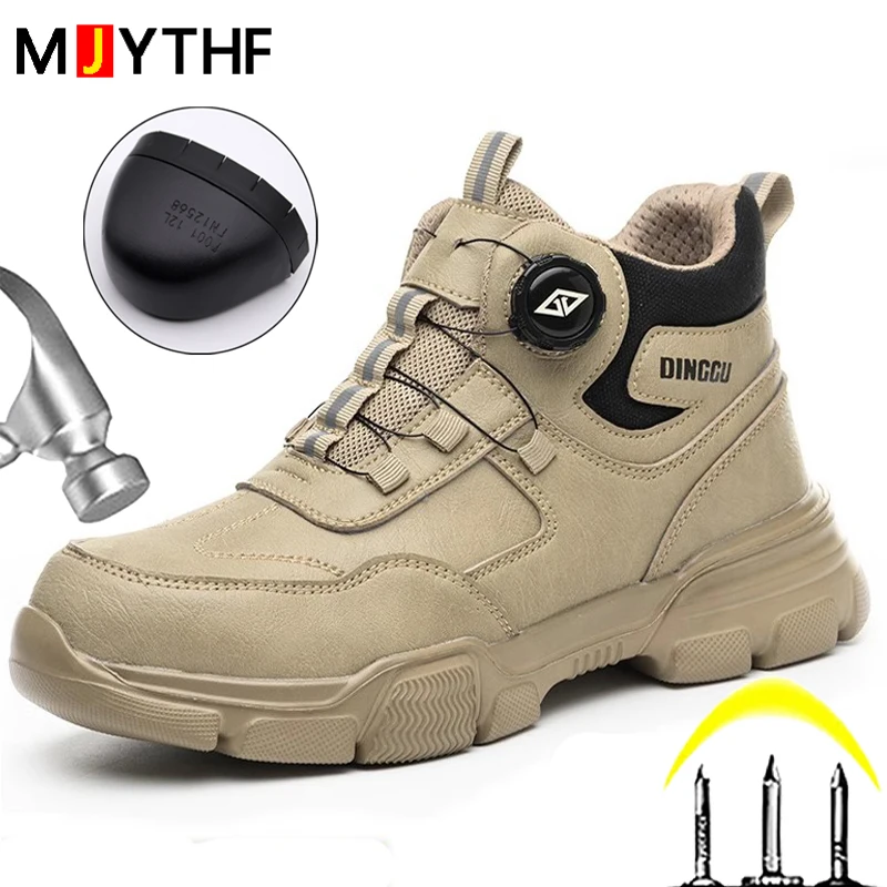 

Мужские ботинки с вращающейся кнопкой, обувь со стальным носком, защитная обувь с защитой от ударов и пирсинга, рабочие кроссовки, водонепроницаемые рабочие ботинки