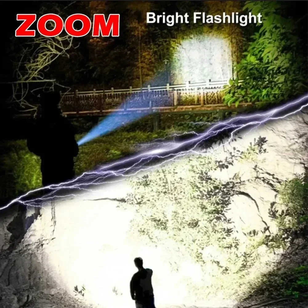 Powerful LED Flashlight 1000 Lumen Tactical Flashlights USB Rechargeable 18650 Battery Waterproof Zoom Fishing Hunting LED Torch