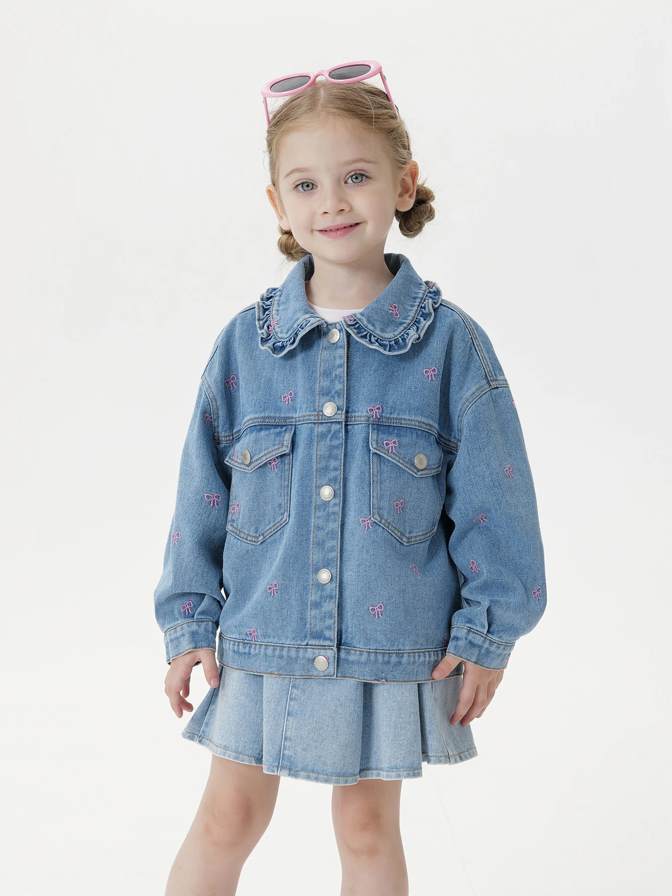 

MARC & JANIE Toddler Girl Bow Embroidered Classic Denim Jacket Outerwear for Autumn 551522