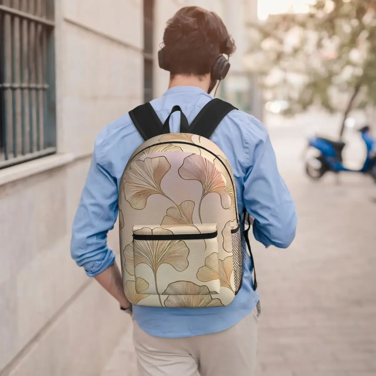 Light Colour Ginkgo Flowers Floral Backpack Boys Girls BookBag Children School Bag Laptop Shoulder Bags for Men Women