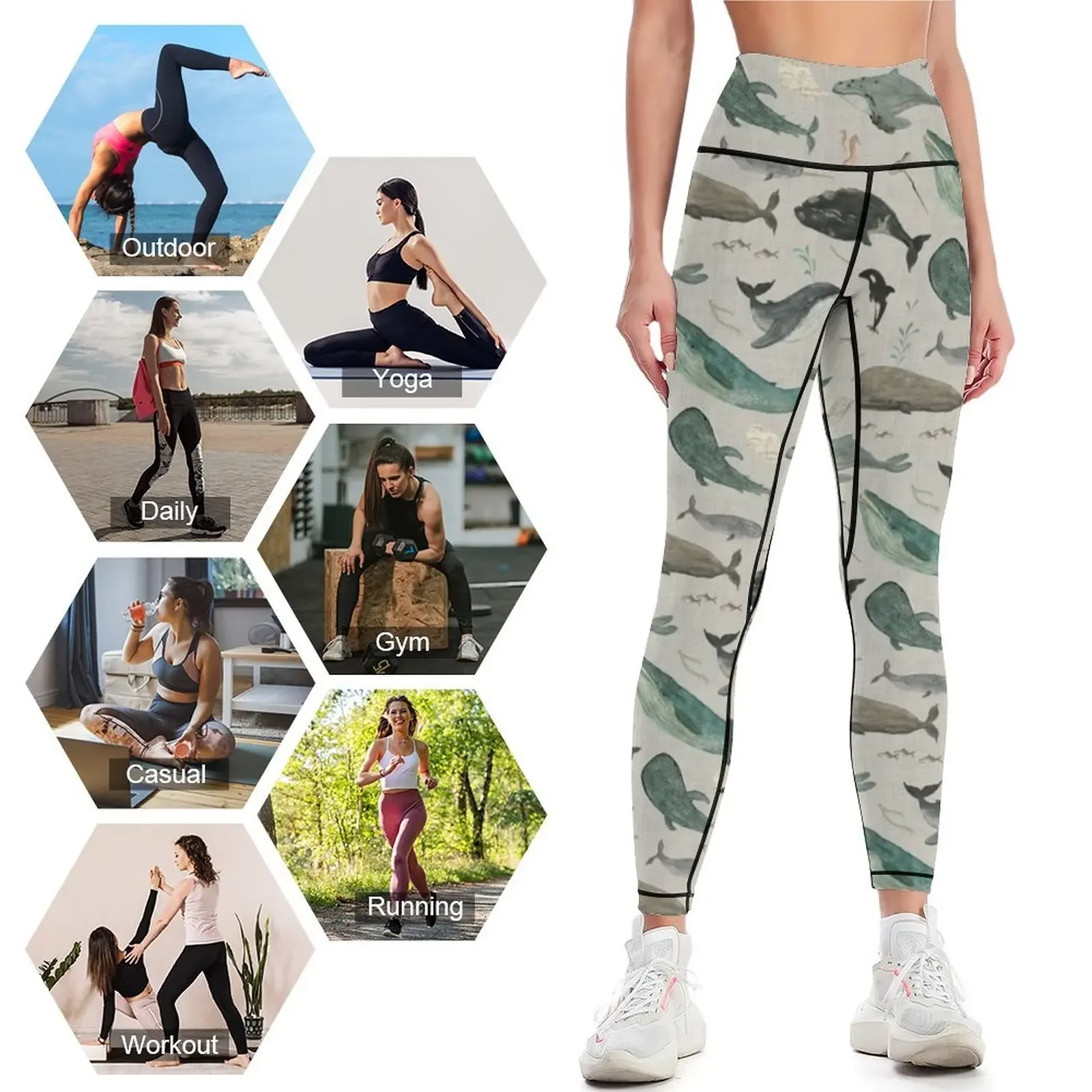 Whale song gray Leggings Pants sport Tight fitting woman push up fitness for fitness Womens Leggings