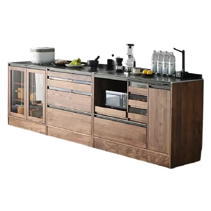 خزانة أرضية صغيرة للوجبات من خشب الجوز الأسود في أمريكا الشمالية قابلة للتخصيص لتخزين الشاي الياباني