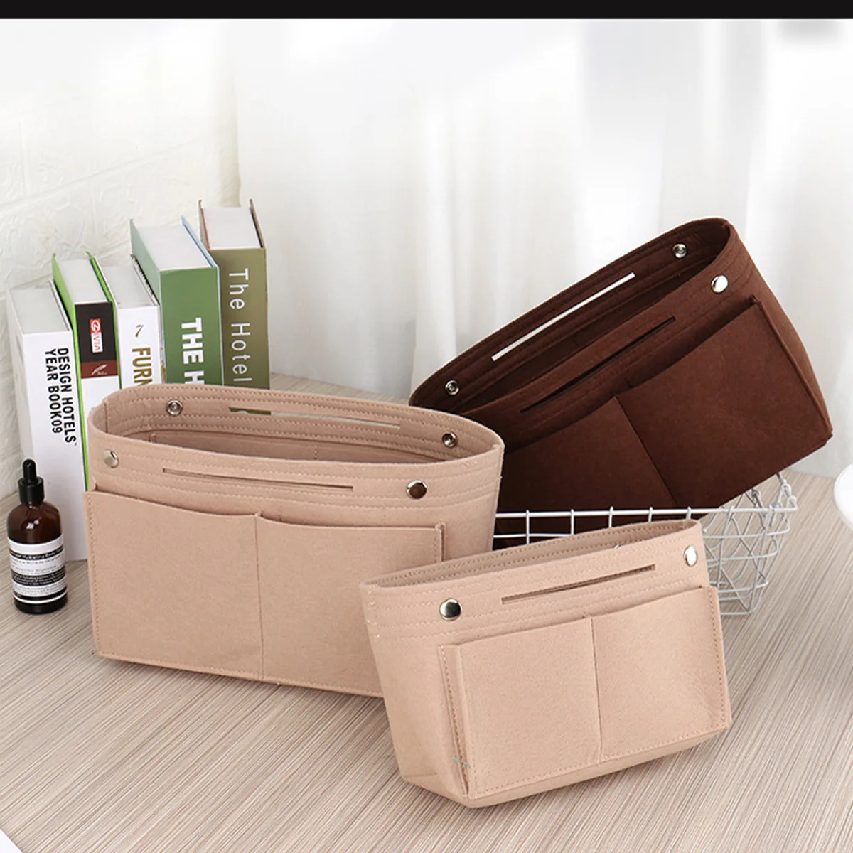 Homefish Women's Organizer Handbag Felt Travel Bag Insert Liner Purse Organiser Pouch