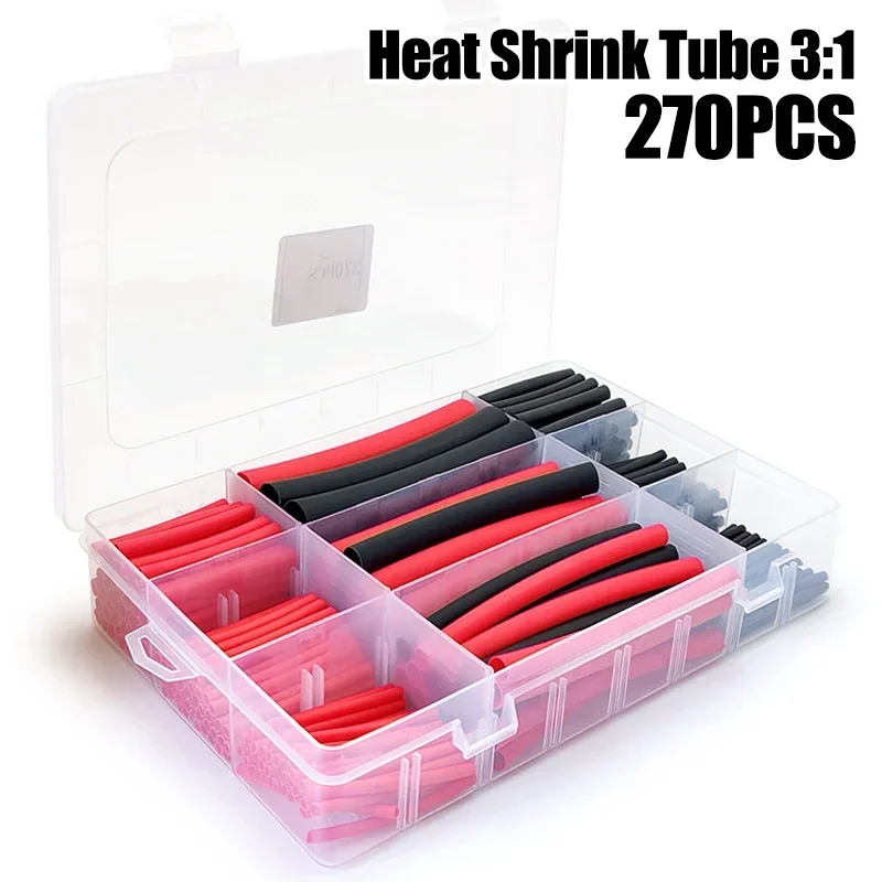 Black Red 270Pcs 3:1 Heat Shrink Tube Kit Flame Retardant Insulated Electrica Wire Wrap Assortment for Cable Repair Protection