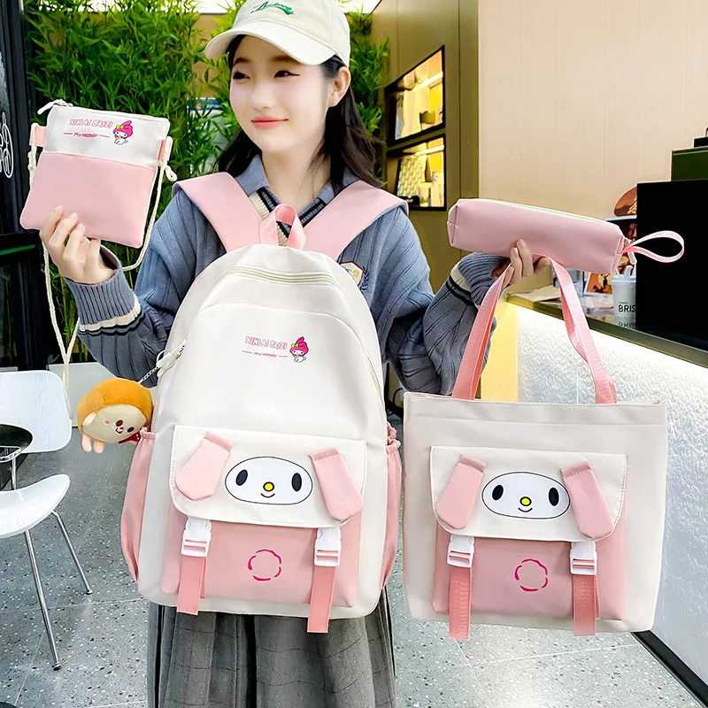 The new 4-piece Kuromi backpack for middle school students and primary school students, large-capacity all-match campus backpack