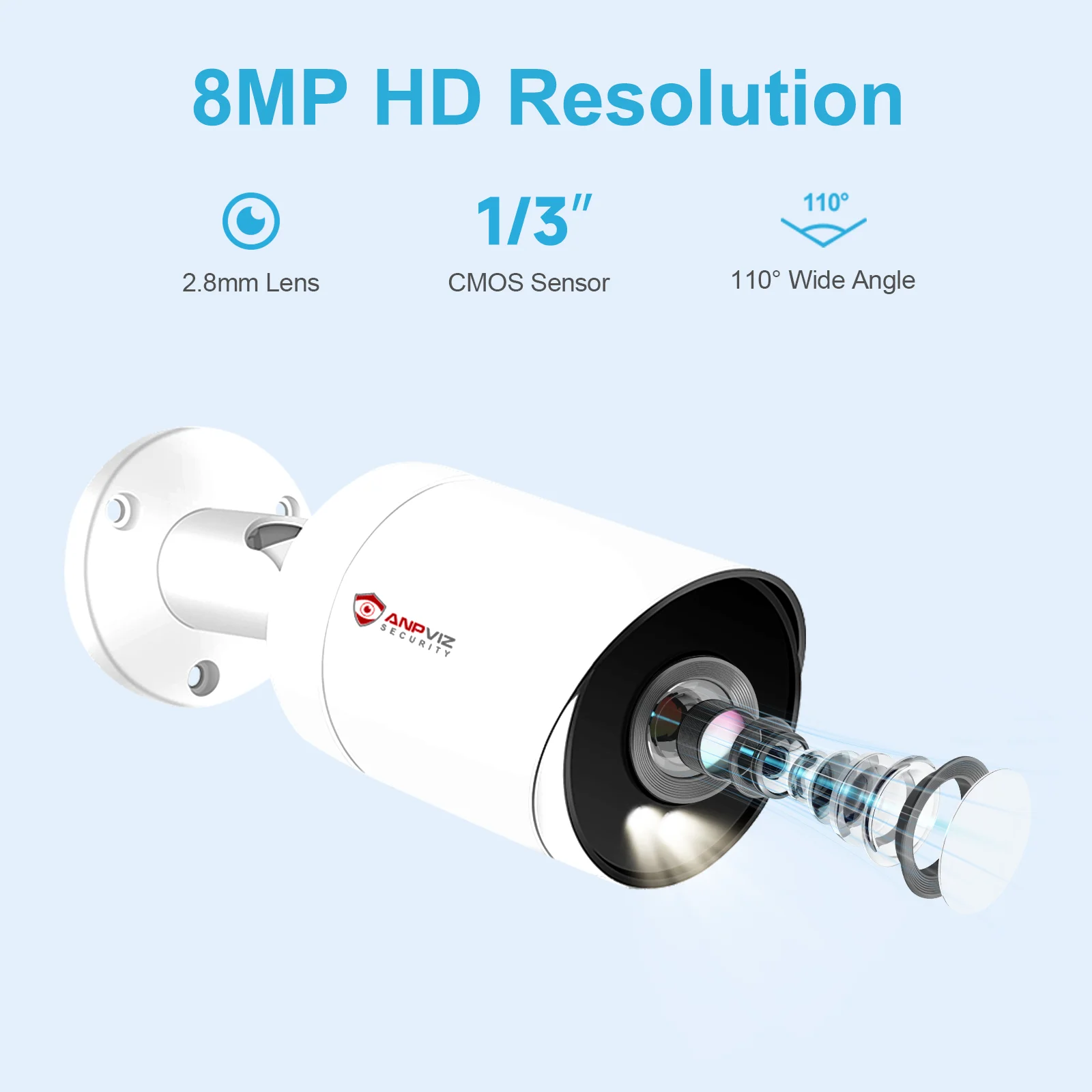 Anpviz 8MP POE IP Bullet Camera Outdoor 24/7 ColorVU 30m CCTV Video Surveillance IP66 SD Card H.265 Audio Motion Detection 2.0
