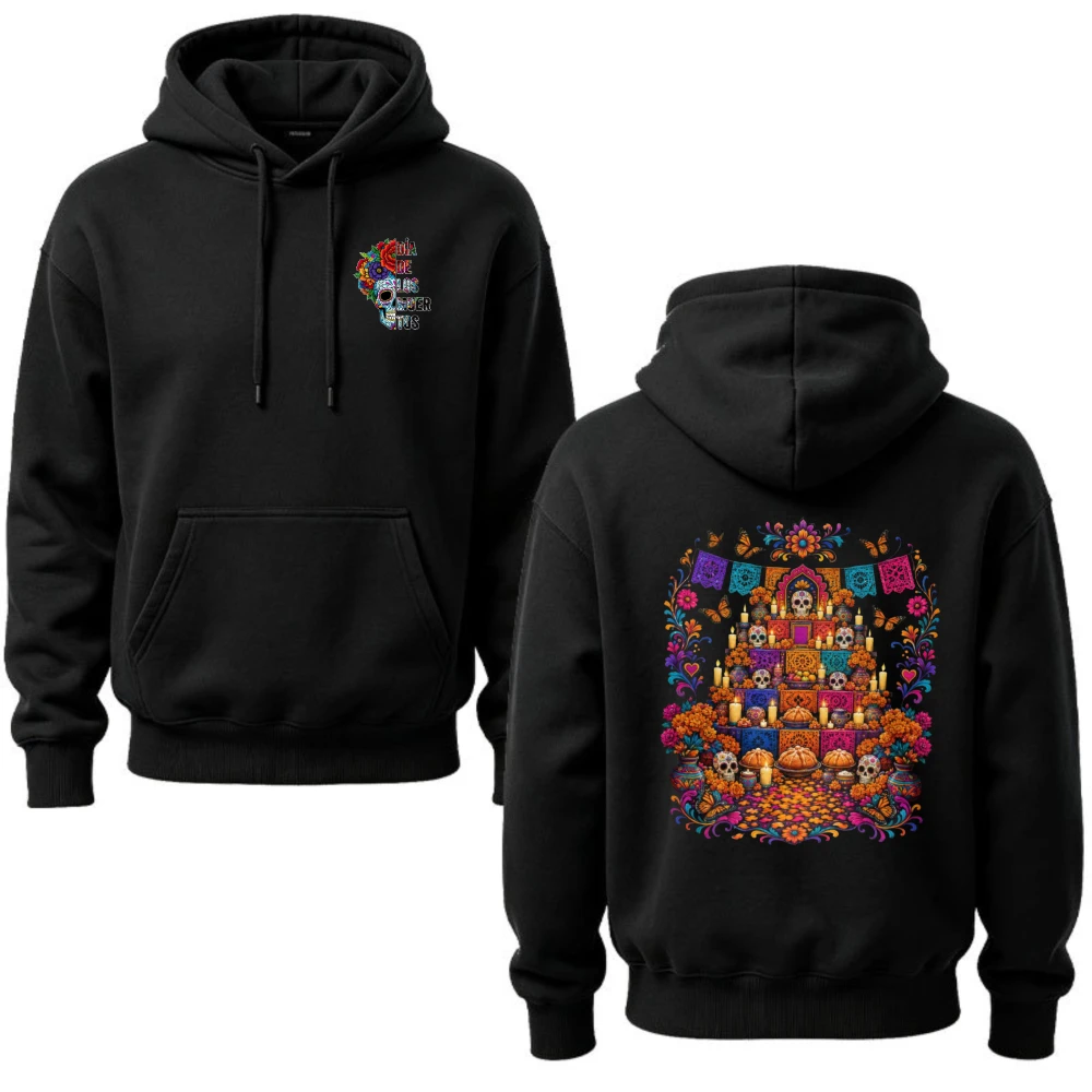 Dia De Los Muertos Hoodie Sugar Skull Graphic Sweatshirt Mexican Halloween Party Pullover Autumn Winter Warm Unisex Streetwear