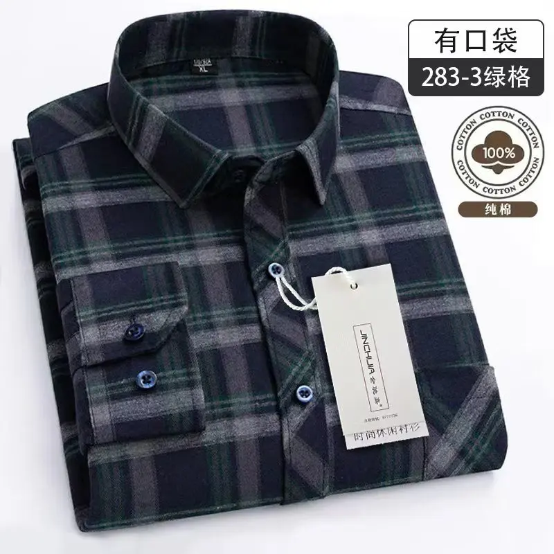 

Classic American retro trend plaid long-sleeved shirt men's autumn Fashion 100% Cotton Double Pocket ll-match casual shirt