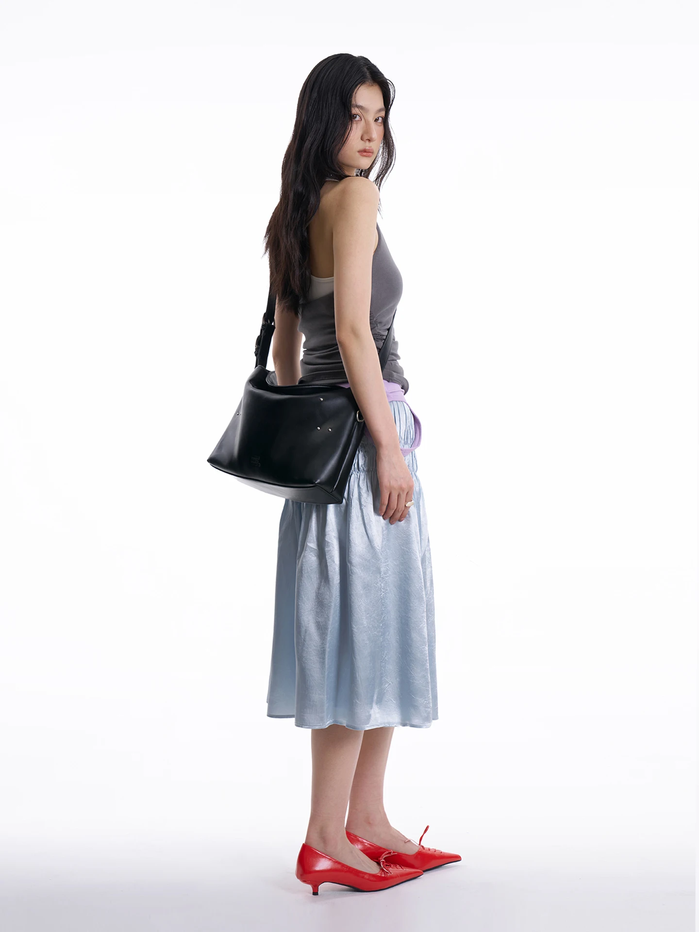 Black Zolma Small Size Hobo Bag Commuter Crossbody Tote Bag Single Shoulder Bag with Rice Nail Decoration Elegant And Stylish - view 3