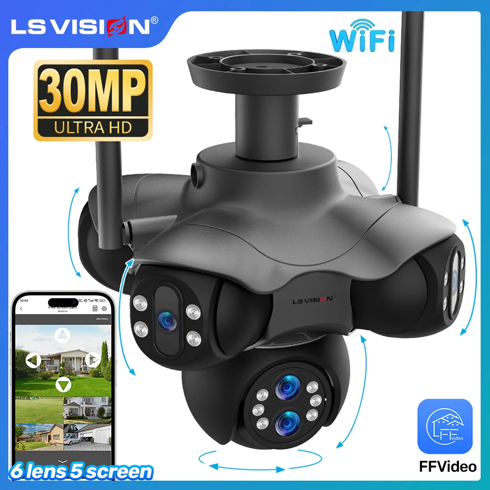 

LS VISION 30MP WiFi PTZ Panoramic Security Camera Five Screen Outdoor 6 Lens 10X Optical Zoom Human Auto Tracking CCTV IP Camera