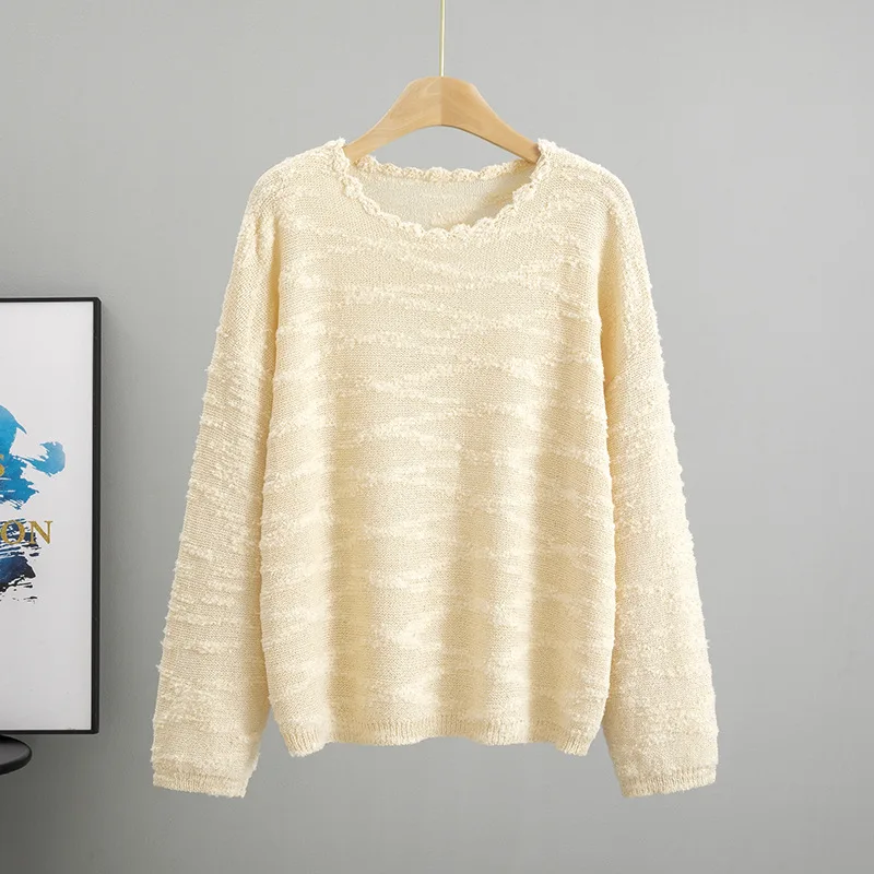 Simple Casual Solid Color Round Neck Pullover Loose Knitted Sweater