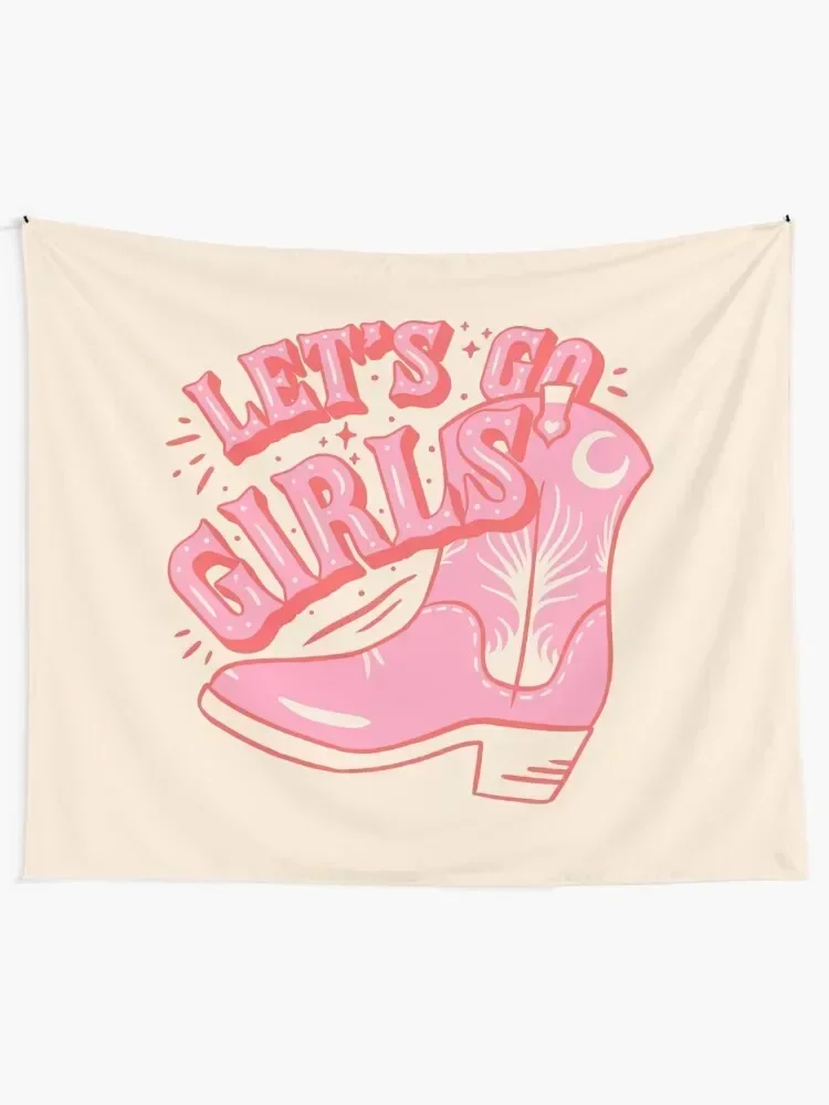 Let's Go Girls | Pink Cowboy Cowgirl Rodeo Boot Preppy Aesthetic Bachelorette Party | HOWDY Y&a Tapestry