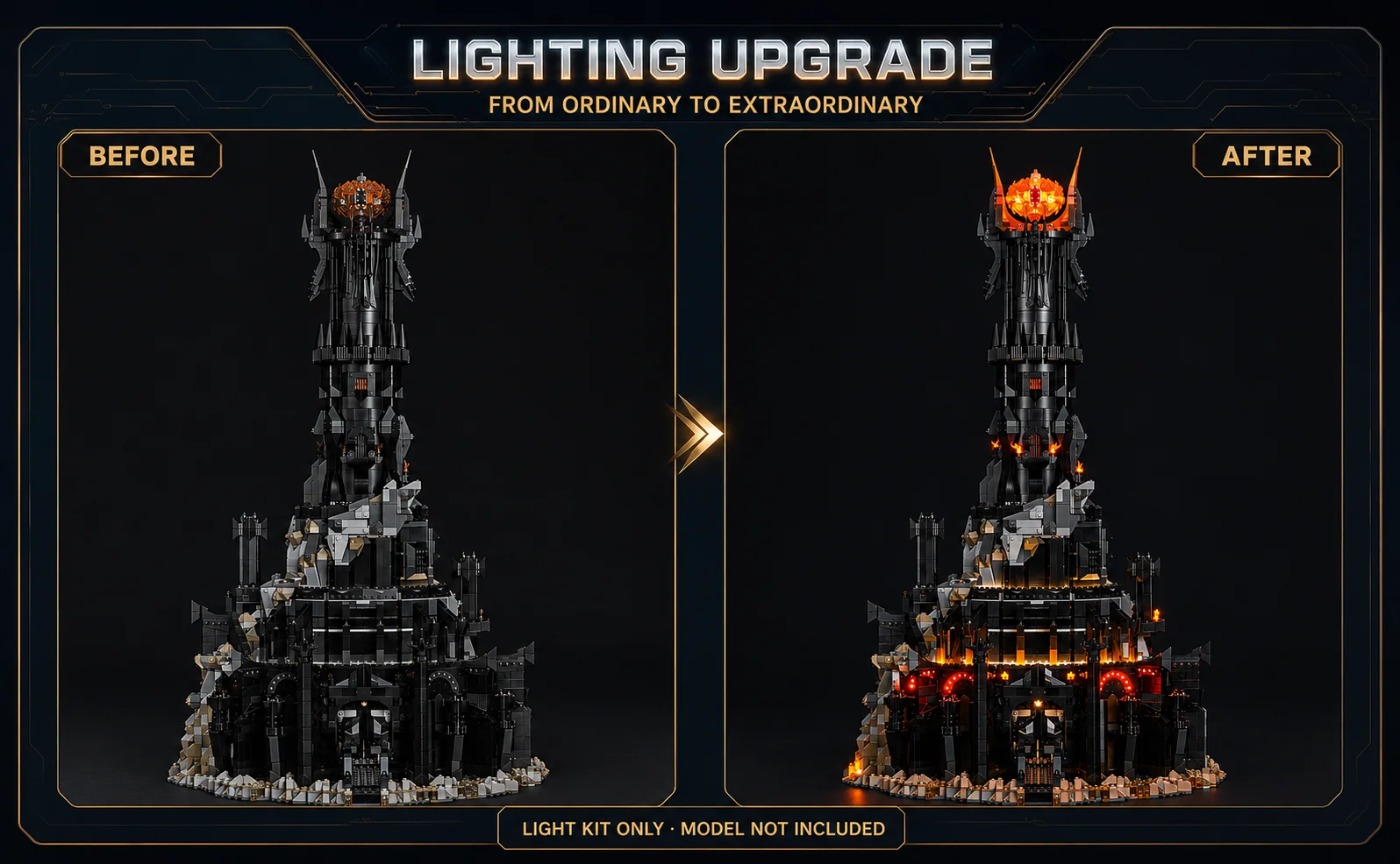 Hprosper LED Light For 10333 Lord of the Rings: Barad Dur Sauron Dark Tower Castle Decorative Lamp (No Lego Building Blocks)
